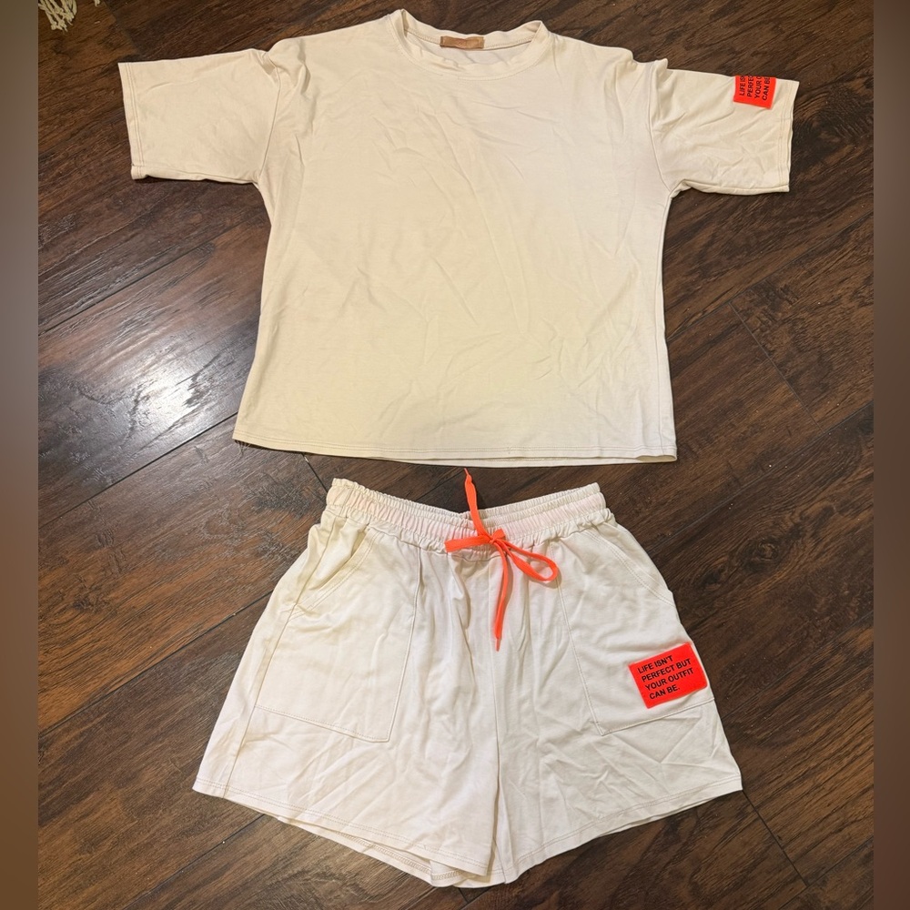 Made in Italy Matching Lounge Set Cream/Orange Size Small - Picture 3 of 5